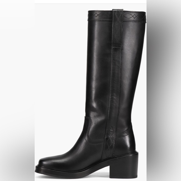 Frye Kate Black Leather Knee-High Block Heel Boots - Picture 5 of 14